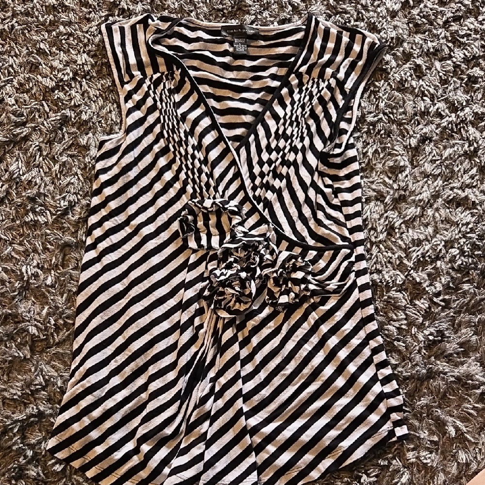 Cable & Gauge Black and White Striped Blouse